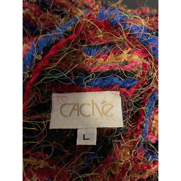 Cache Sweater Womens Large Multicolor Fuzzy Stripe Mock Neck Pullover Made USA - Picture 3 of 7